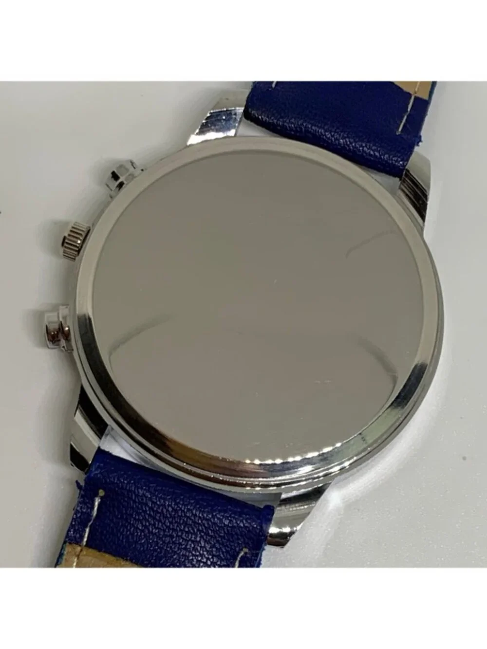 MiGEER men’s quartz analog watch 42mm silver tone blue dial leather running